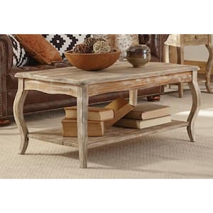 42 in. Driftwood Large Rectangle Wood Coffee Table with Shelf