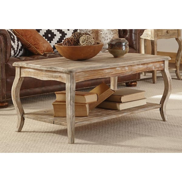 Alaterre Furniture 42 in. Driftwood Large Rectangle Wood Coffee Table with Shelf