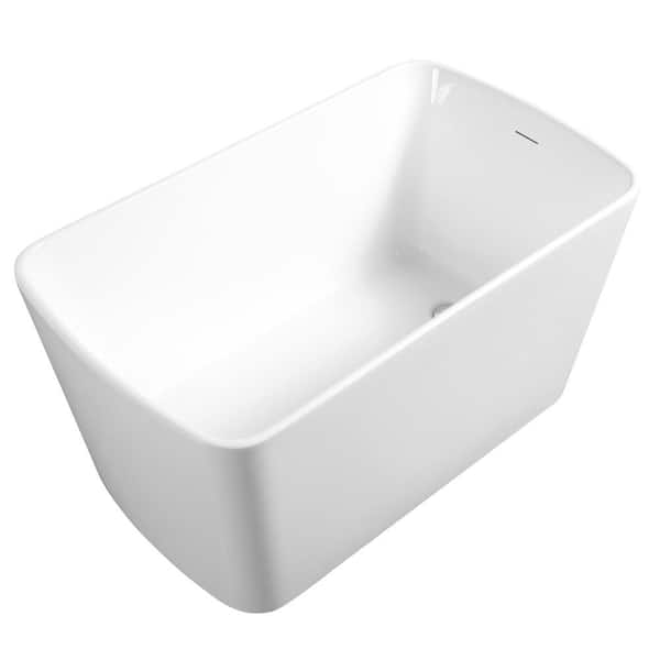 49.02 in. x 27.95 in. Acrylic Freestanding Flatbottom Soaking Bathtub in Glossy White