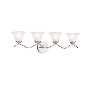 Dover 30.5 in. 4-Light Brushed Nickel Transitional Bathroom Vanity Light with Seeded Glass Shade