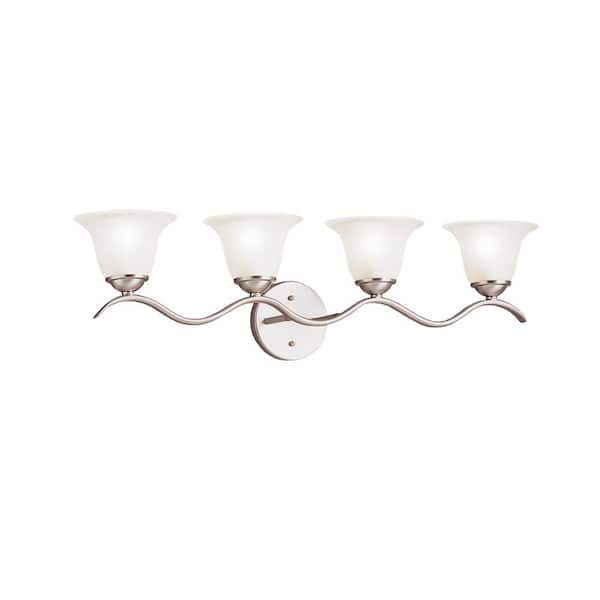 KICHLER Dover 30.5 in. 4-Light Brushed Nickel Transitional Bathroom Vanity Light with Seeded Glass Shade