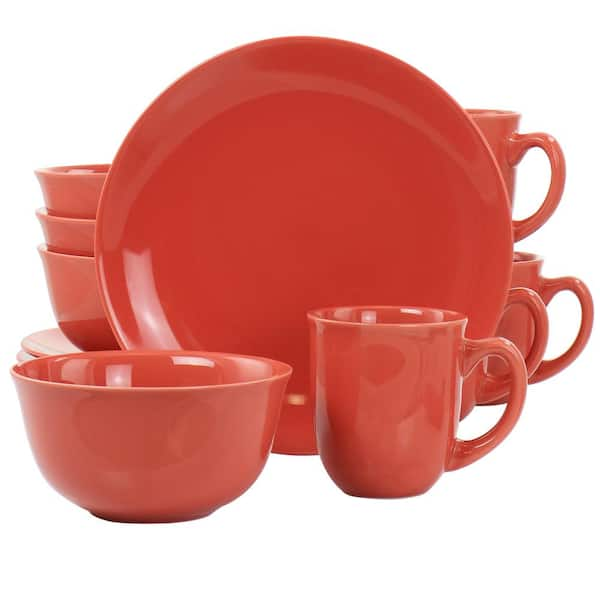 Gibson Home Mercer 12-Piece Red Round Stoneware Dinnerware Set 985116143M -  The Home Depot