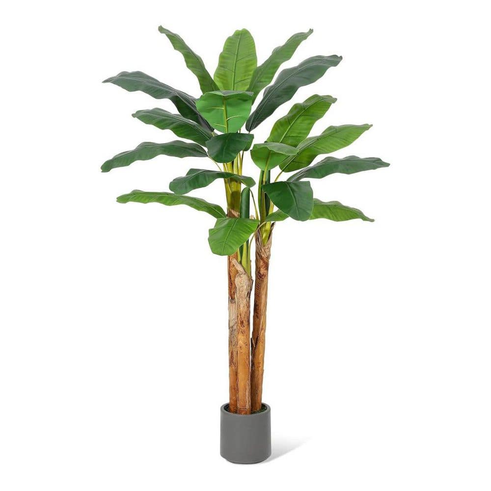 6 FT Artificial Banana Tree, Faux Banana Tree with Grey Planter, Artificial Plants with 21 Faux Banana Leaves Plant price history on PriceWatchPro