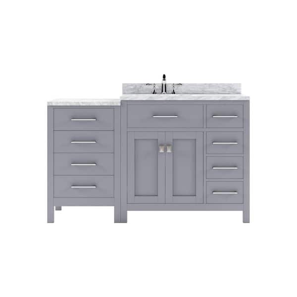 Virtu USA Caroline Parkway 57 in. W x 22 in. D x 34 in. H Single Sink Bath Vanity in Gray with Marble Top