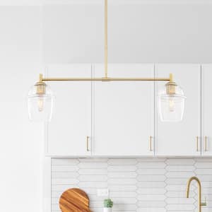 Summer Jazz 60-Watt 2-Light Brushed Gold Transitional Island Pendant Light with Clear Glass Shades