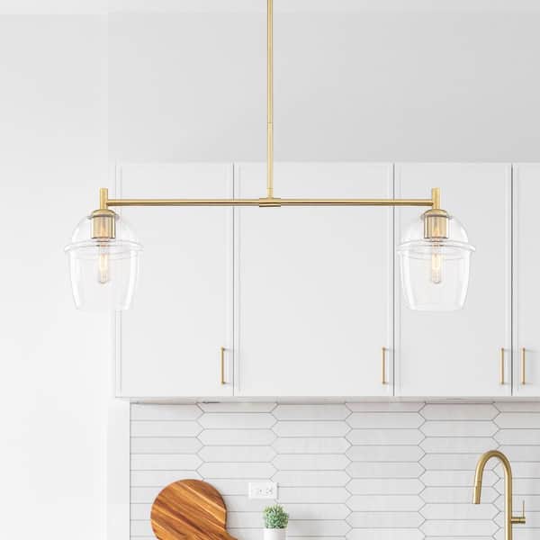 Summer Jazz 2-Light Brushed Gold Transitional Linear Chandelier for Kitchen Islands with No Bulbs Included