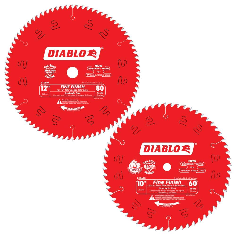 DIABLO 10 in. x 60-Tooth and 12 in. x 80-Tooth Fine Circular Saw Blades (2- Blades) D10601280X2GS The Home Depot