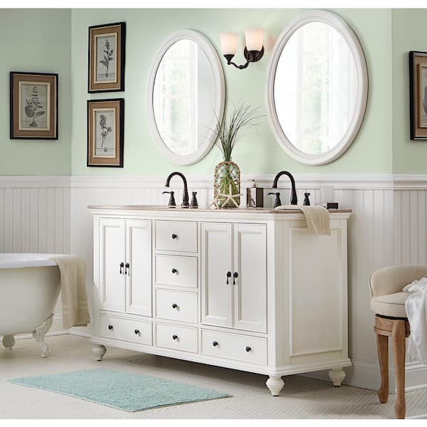 Home Decorators Collection Newport 61 in. W x 21.50 in. D Double Bath Vanity in Ivory with Granite Vanity Top in Champagne with White Sink
