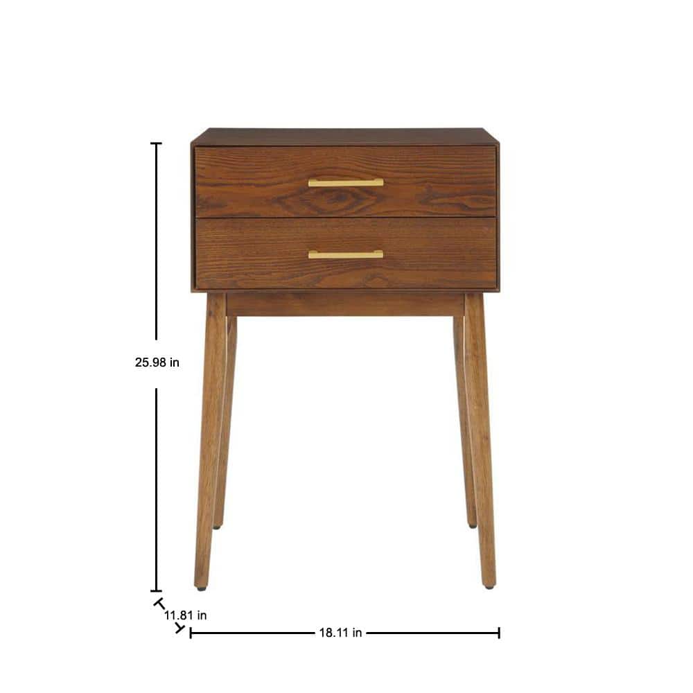 Drakeford 2 Drawer Walnut Brown Wood Nightstand (18 in W. X 26 in H.) - thumbnail 3