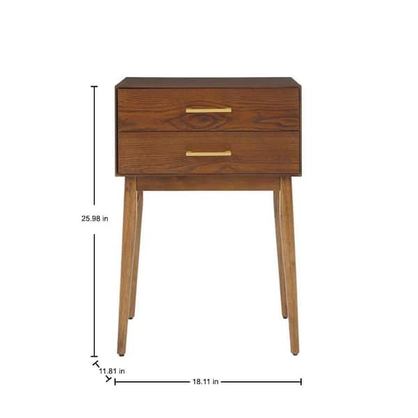 Drakeford 2 Drawer Walnut Brown Wood Nightstand (18 in W. X 26 in H.)
