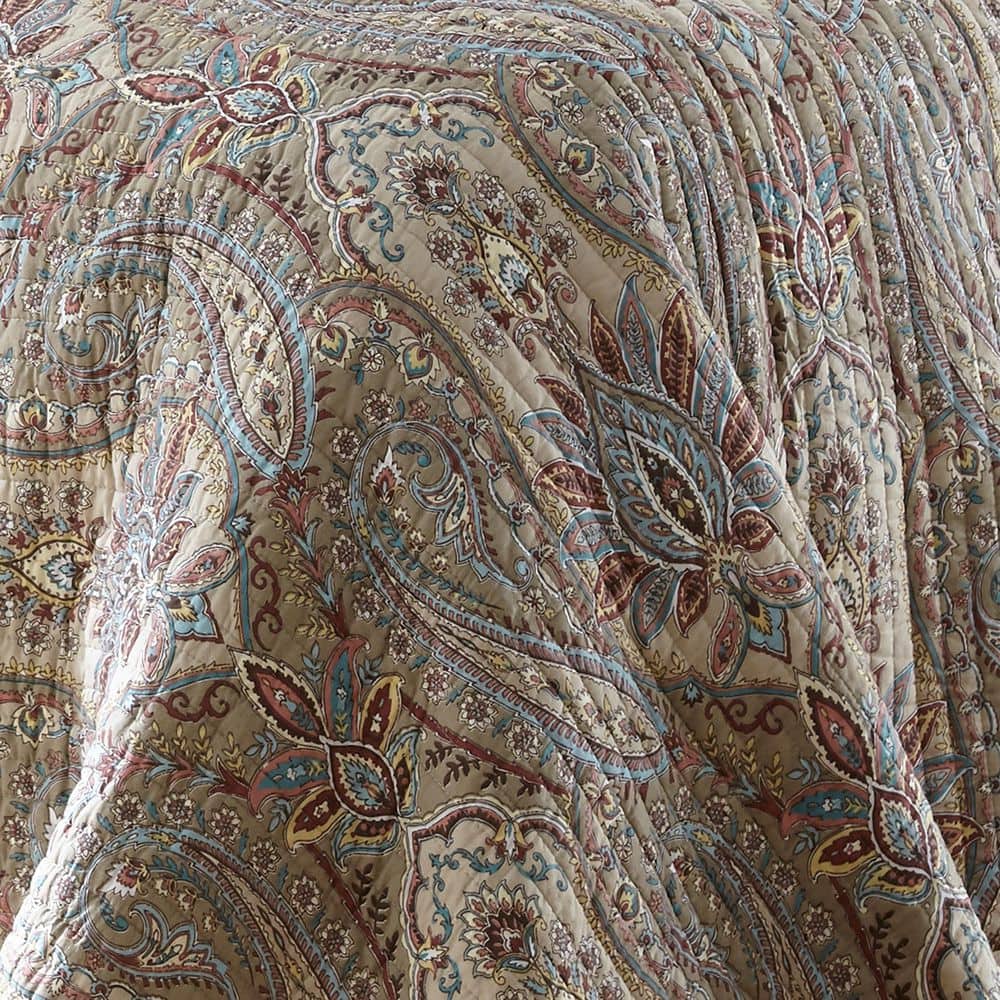 Full Blue Cotton Reversible Paisley Quilt Set