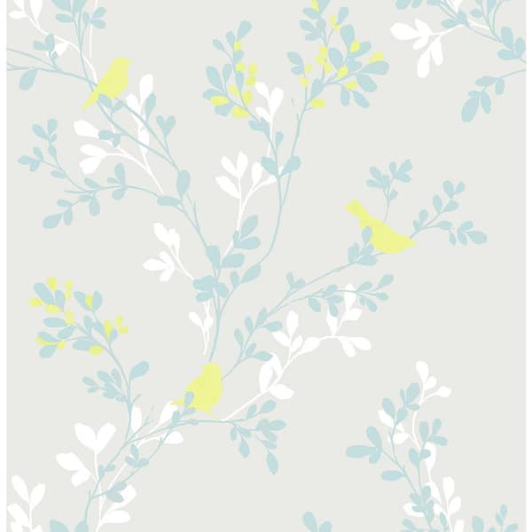 Brewster Chirp Grey Birds & Trees Grey Wallpaper Sample