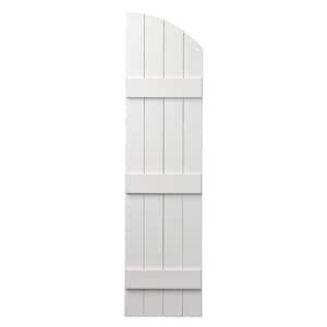 15 in. x 57 in. Polypropylene Plastic Arch Top Closed Board and Batten Shutters Pair in White