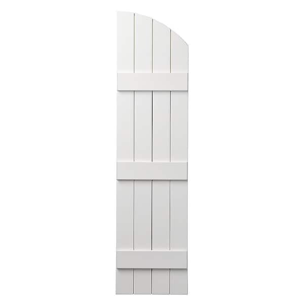 Ply Gem 15 in. x 57 in. Polypropylene Plastic Arch Top Closed Board and Batten Shutters Pair in White