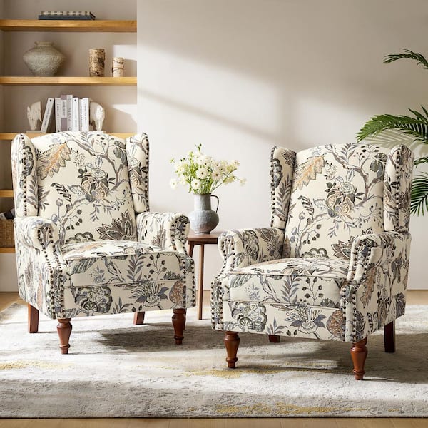 JAYDEN CREATION Gille Traditional Green Upholstered Wingback Accent Chair with Spindle Legs (Set of 2)