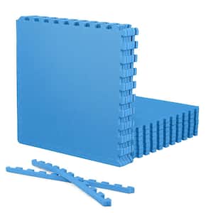 Blue 24" W x 24" L x 0.75" T EVA Foam Double-Sided T Pattern Gym Flooring Mat (12 Tiles/Pack) (48 sq. ft.)