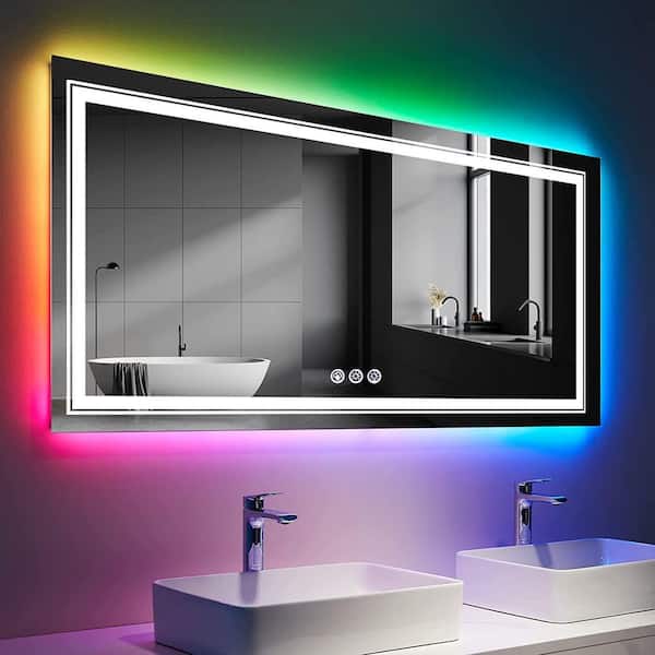 UPIKER Artistic 60 in. W x 36 in. H Large Rectangular Frameless Anti-Fog Wall Mount Bathroom Vanity Mirror in Silver