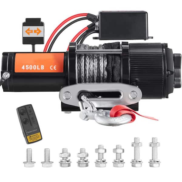 SKYSHALO Electric Winch, 12V 4500 lb. Load Capacity Nylon Rope Winch, IP55 1/4 IN. x 39 ft. ATV UTV Winch with Wireless Remote