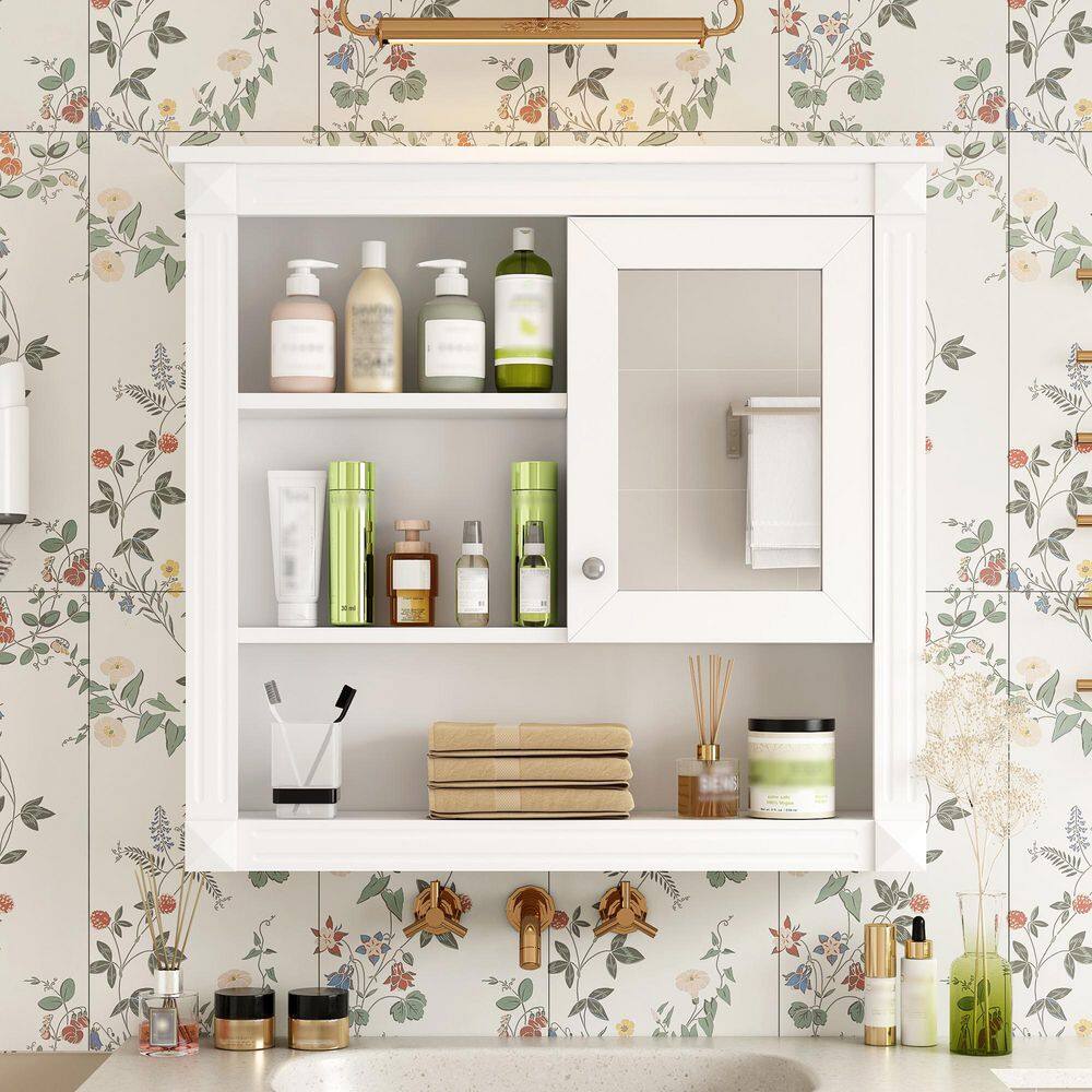 32 in. W x 28.7 in. H Rectangular MDF Wood Surface Mounted Medicine Cabinet with Mirror in White price history on PriceWatchPro