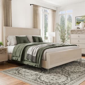 Jolt Beige Wood Frame King Panel Bed with Panel Headboard