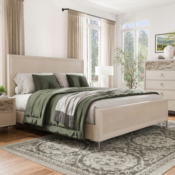 Furniture of America Jolt Beige Wood Frame Queen Panel Bed with Panel Headboard