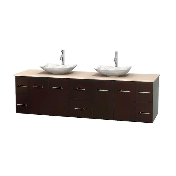 Wyndham Collection Centra 80 in. Double Vanity in Espresso with Marble Vanity Top in Ivory and Carrara Sinks