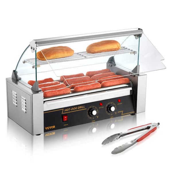 Hot Dog Roller 5 Rollers 12 Hot Dogs Capacity, 750 Watt Stainless Sausage Grill Cooker Machine with Dual Temp Control