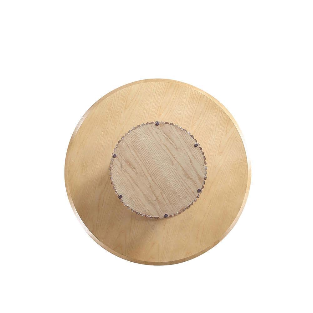 Natural Wood Round Dining Table with Ribbed Pedestal Base, 47.24"