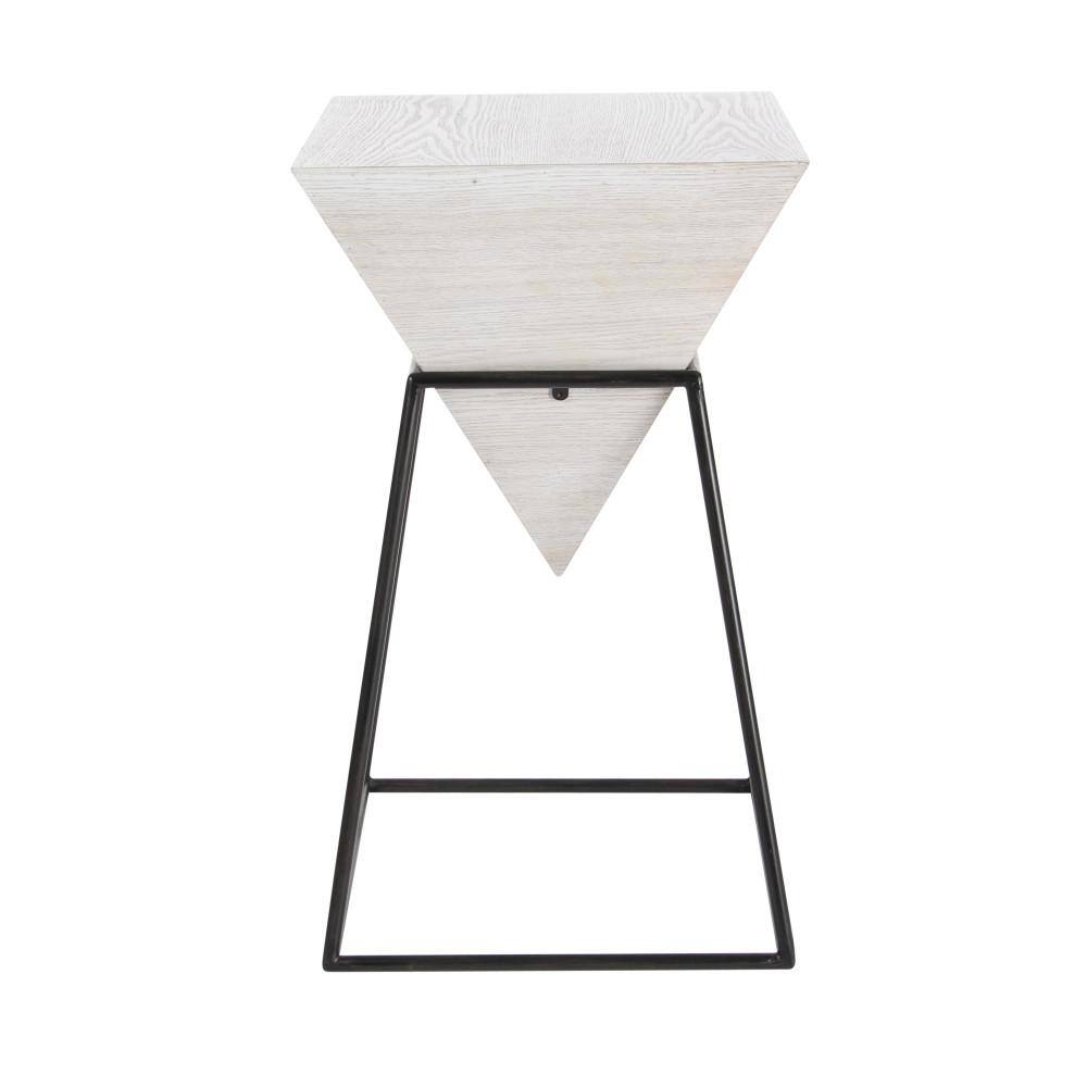 Triangular Wood and Metal Accent Table with White Top