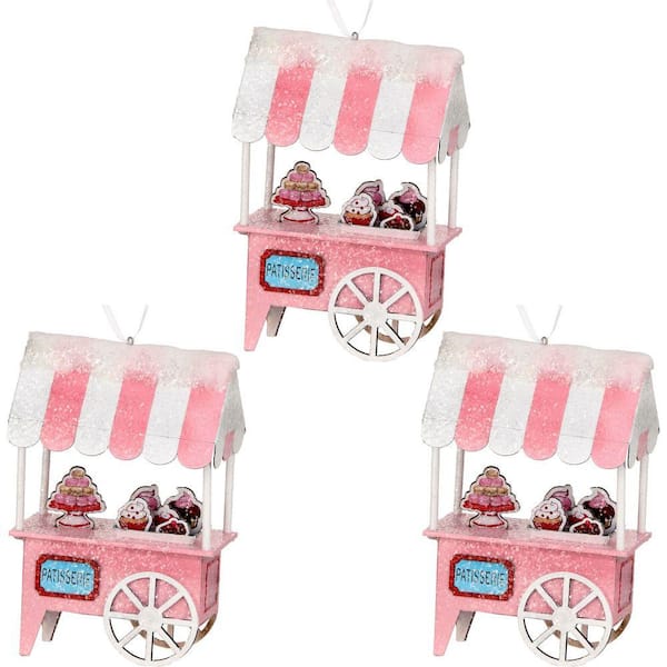 6 in. Cardboard French Dessert Cart Ornament (Set of 3)