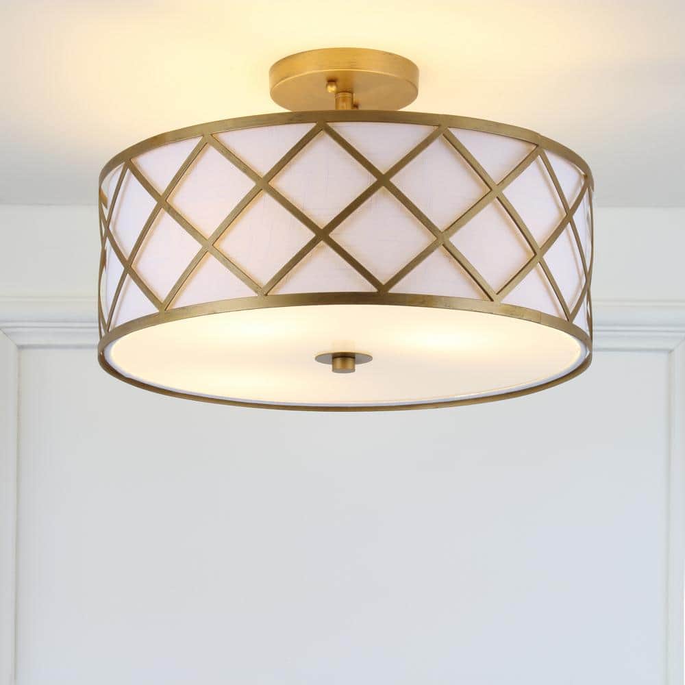 Elizabeth 16.75" Gold and White LED Drum Flush Mount Light