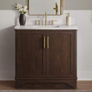 Eastwood 37 in. Single Sink Freestanding Bath Vanity in Dark Walnut with Carrara White Engineered Stone Top (Assembled)