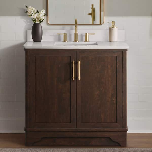 Eastwood 37 in. Single Sink Dark Walnut Bath Vanity with Carrara White Engineered Stone Top (Assembled)