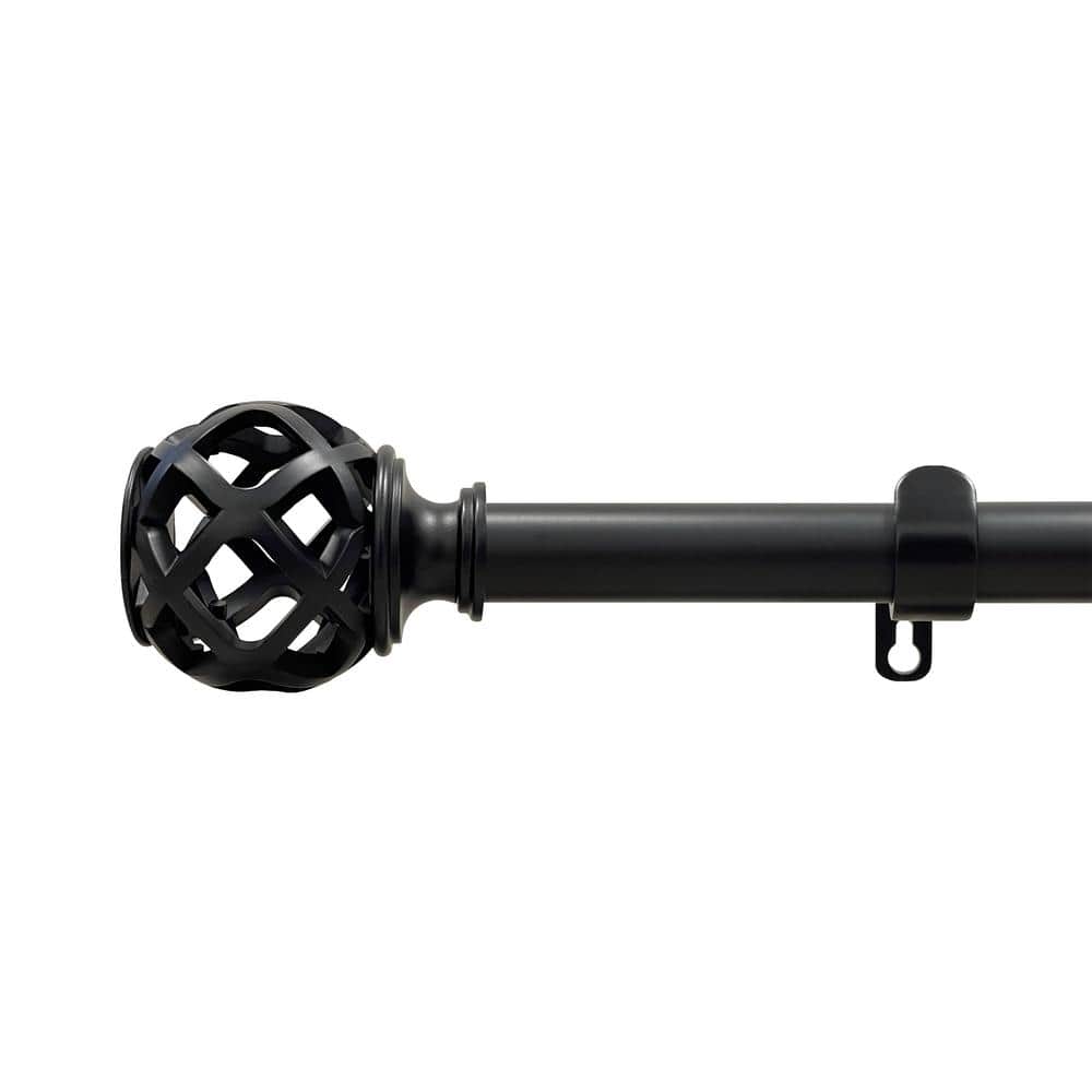 Buono II Black Adjustable Decorative Curtain Rod with Finial 28-48"
