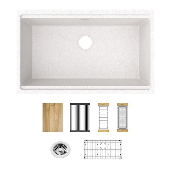 Quartz Classic 32.5 in. Undermount Single Bowl White Quartz Kitchen Sink