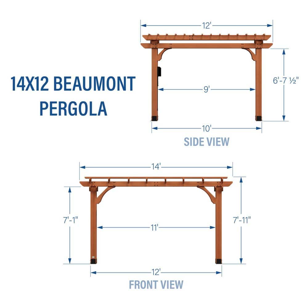 Beaumont 14' x 12' Cedar Wood Pergola with Electric Ports