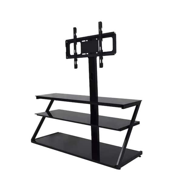 Clihome 44 in. W Black Three-layer Glass TV Stand Fits TV's up to 65 in. with Metal Frame