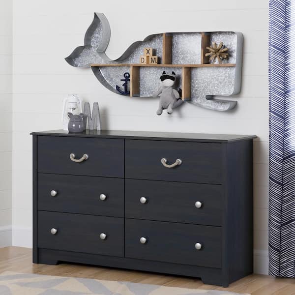 South S Aviron 6 Drawer Blueberry, Johnby 6 Drawer Double Dresser Grey