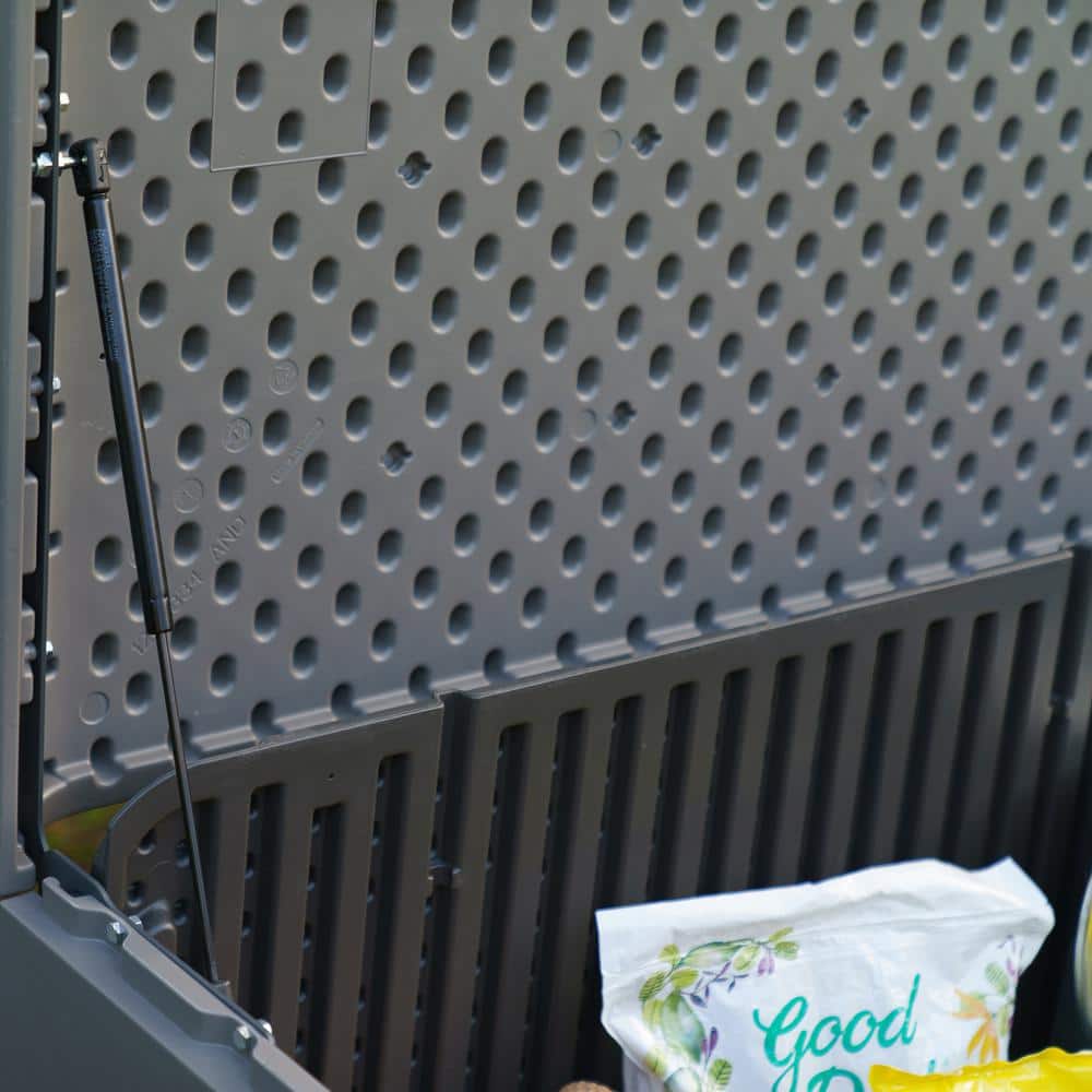 Gray Lockable Plastic Outdoor Storage Deck Box, 136 Gallon