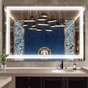 60 in. W x 40 in. H Large Rectangular Frameless Anti-Fog LED Lighted Wall Bathroom Vanity Mirror