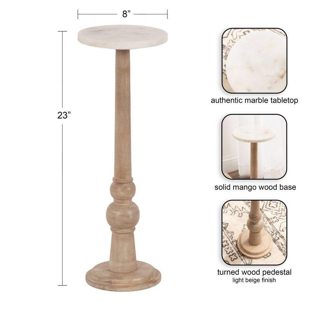 Wegner 8 in. White/Natural Round Marble End Table - thumbnail 5