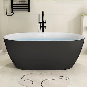 59 in. x 30 in. Acrylic Free Standing Tub Oval Freestanding Soaking Bathtub Flatbottom Alone Soaker Tub in Matte Black