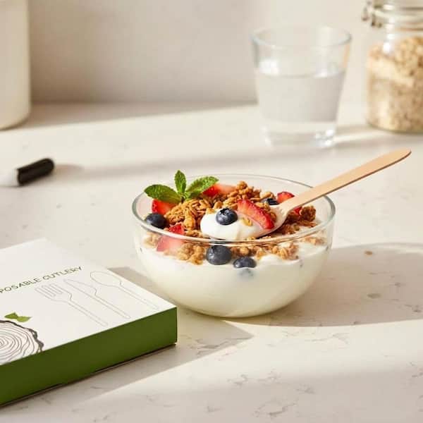 200 Pack Natural Finish Compostable Wooden Spoons Disposable Biodegradable Cutlery for Parties and Catering