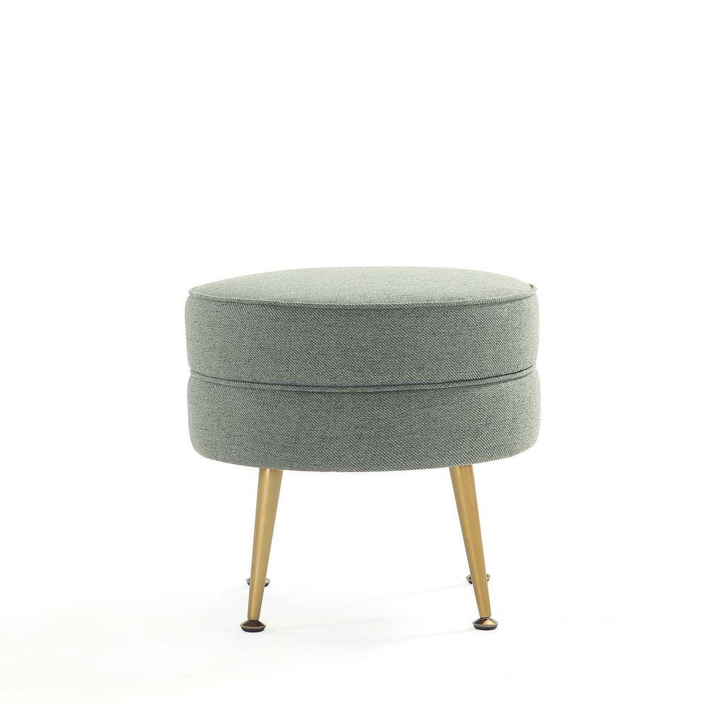 Set of 2 Sage Green Upholstered Ottomans with Gold Legs