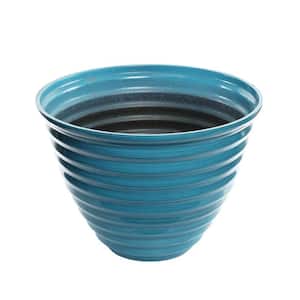 16 in. Blue Ribbed Plastic Planter