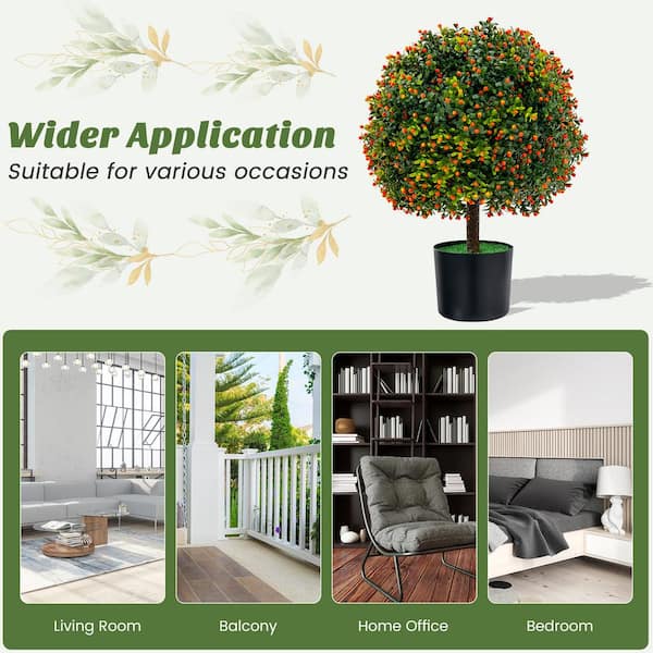 Costway 22 in. Artificial Boxwood Topiary Ball Tree 2-Pack