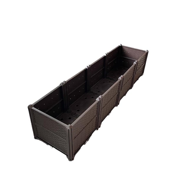 Tunearary 61.41 in. x 15.35 in. x 14.17 in. Brown Rectangular Plastic Raised Garden Bed Outdoor Plant Growing for Vegetable Melons