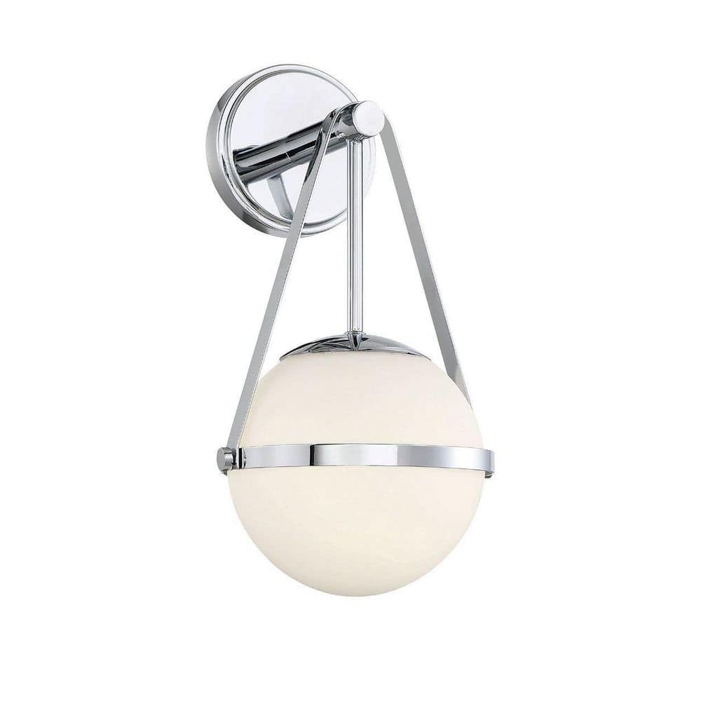 Polson 8 in. W x 15.5 in. H 1-Light Polished Chrome Wall Sconce with Opal Etched Glass Orb Shade price history on PriceWatchPro