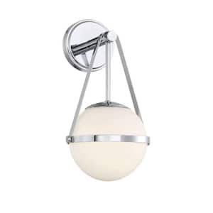 Polson 8 in. W x 15.5 in. H 1-Light Polished Chrome Wall Sconce with Opal Etched Glass Orb Shade