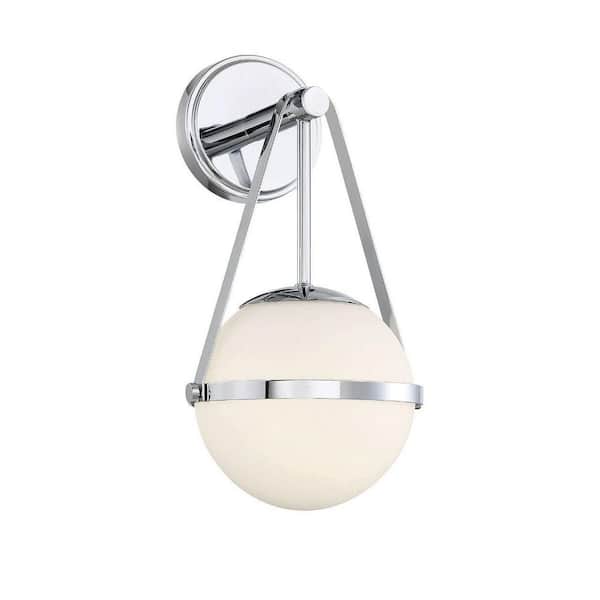 Savoy House Polson 8 in. W x 15.5 in. H 1-Light Polished Chrome Wall Sconce with Opal Etched Glass Orb Shade